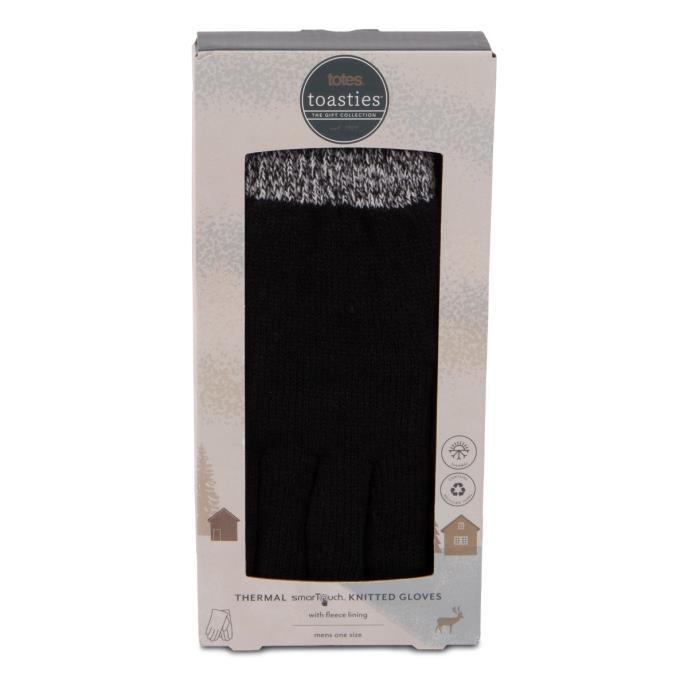 totes toasties® Mens Stretch Knitted SmarTouch Gloves With Brushed Inner Black Extra Image 3